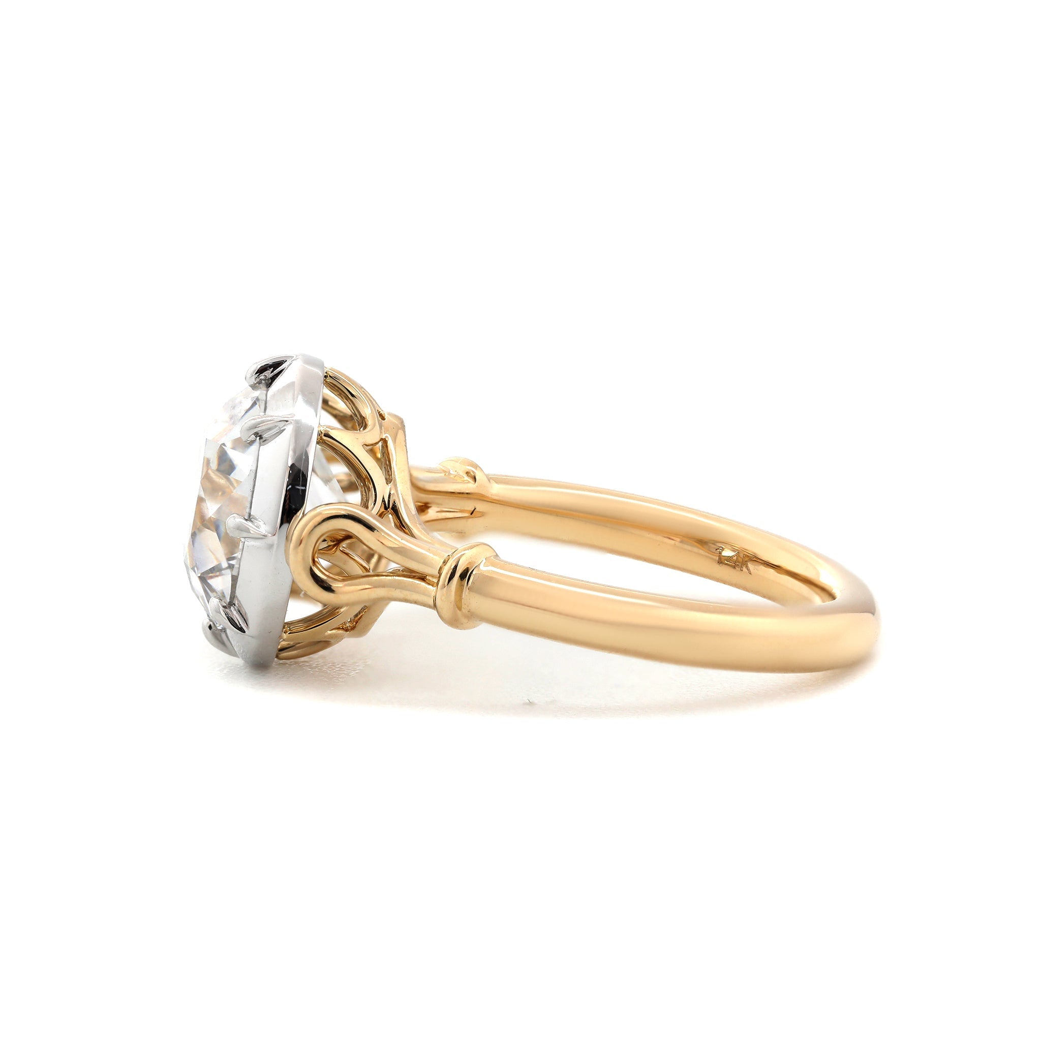14K Yellow Gold 3.2CT Round Old European Cut White Plated Bezel - Set Ring - MMR