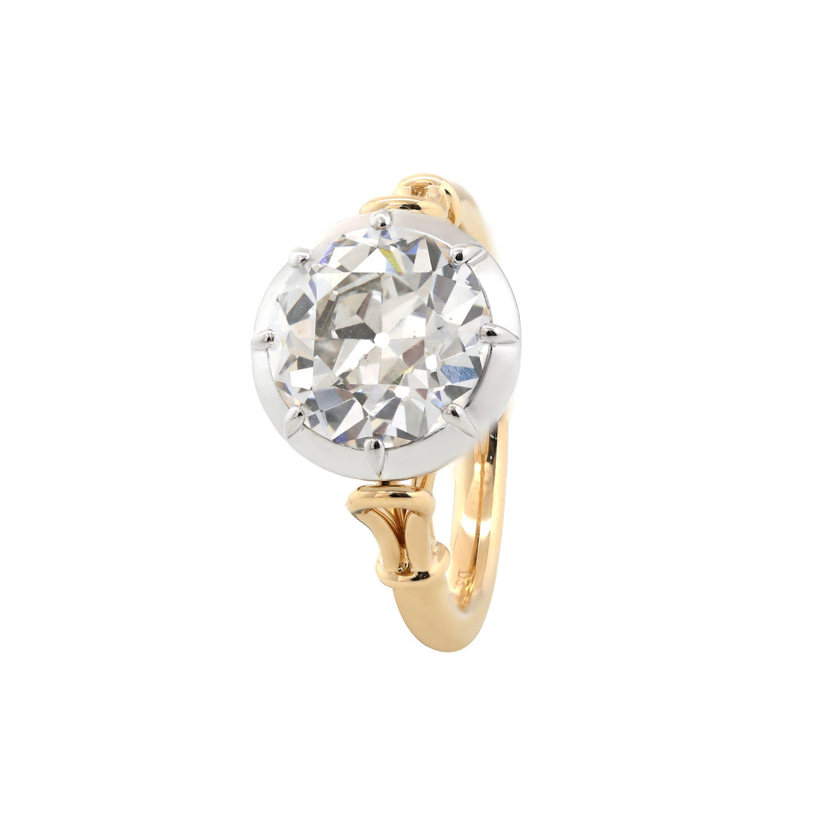 14K Yellow Gold 3.2CT Round Old European Cut White Plated Bezel - Set Ring - MMR