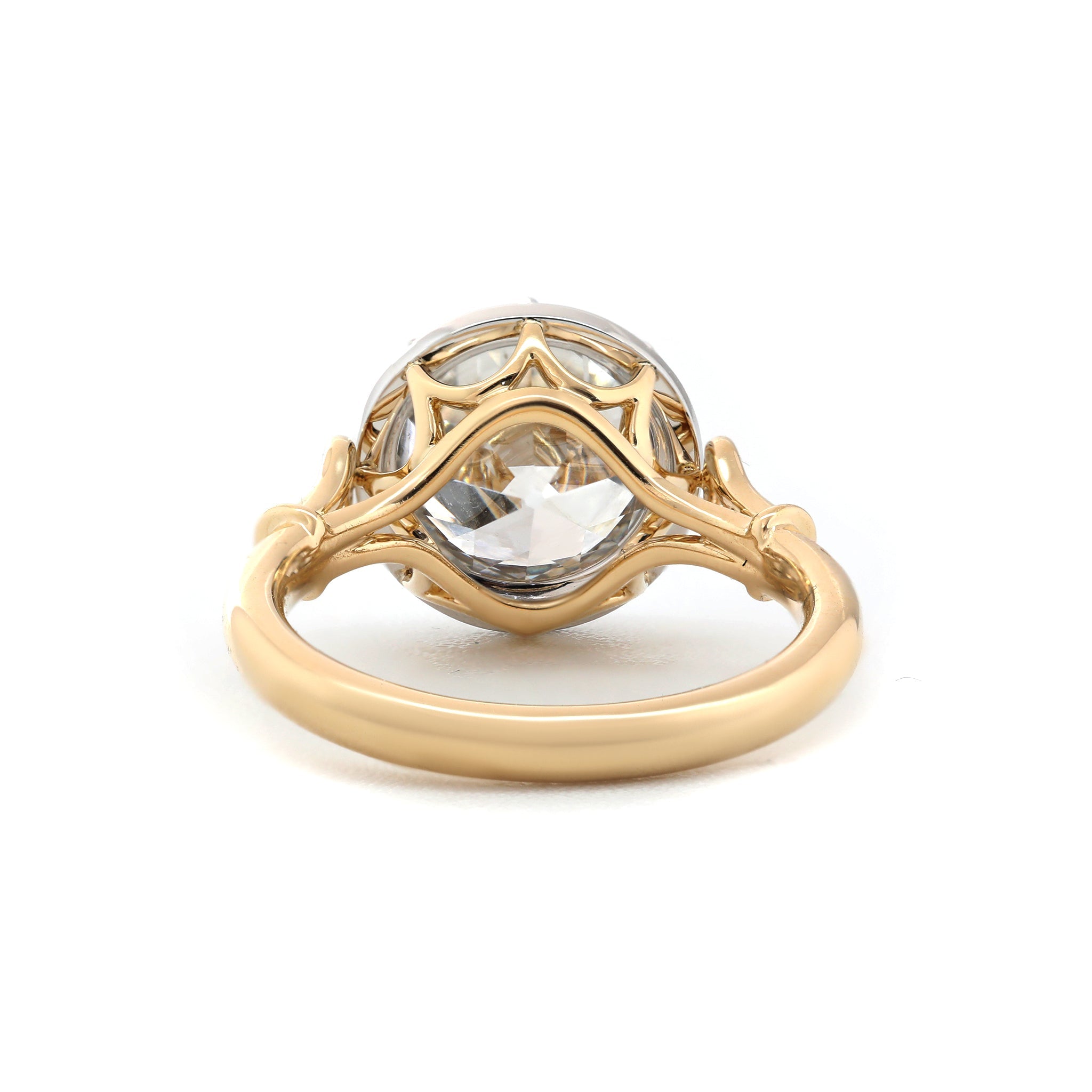 14K Yellow Gold 3.2CT Round Old European Cut White Plated Bezel - Set Ring - MMR