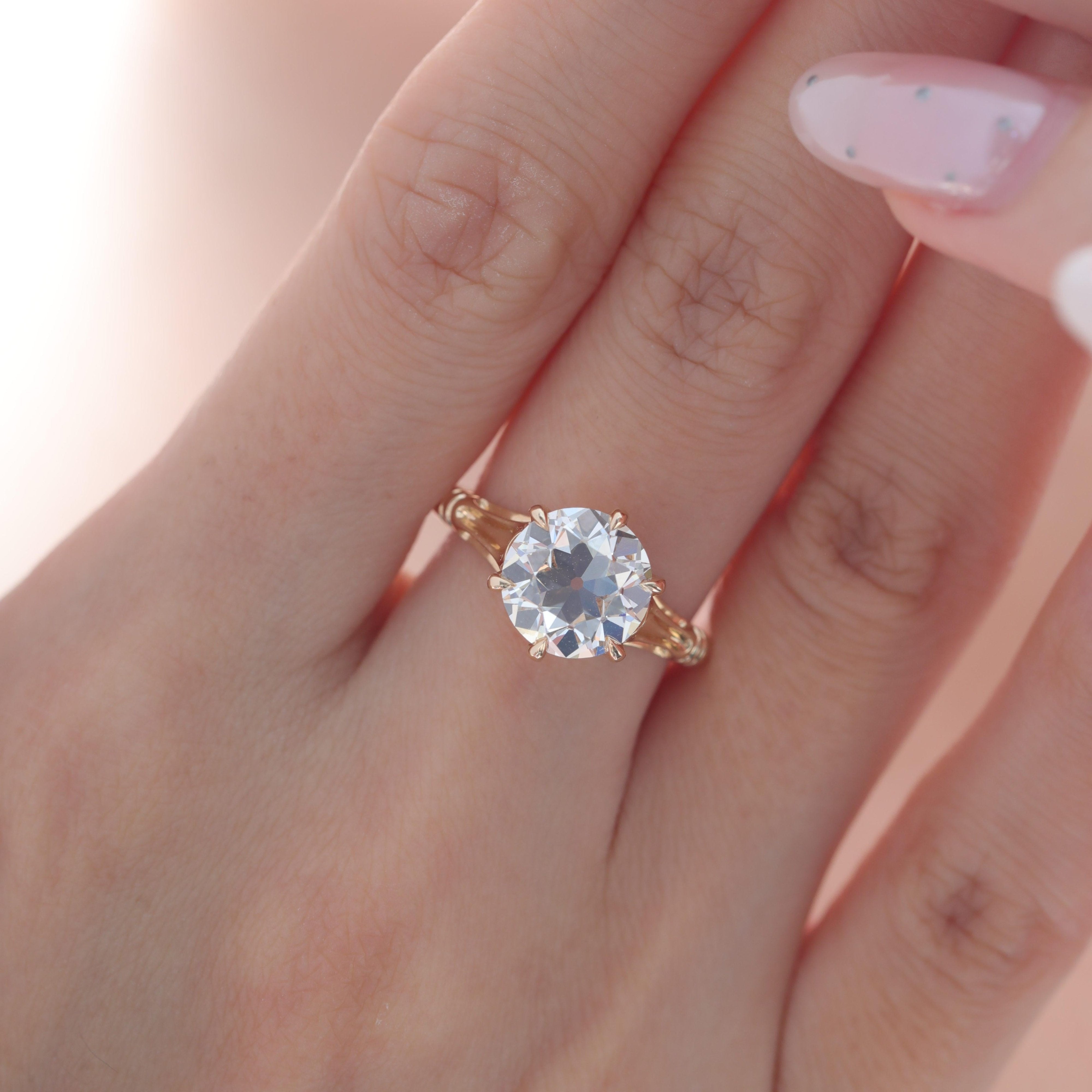 14K Yellow Gold 3.33ct Old European Cut Lab Diamond Solitaire Ring - MMR