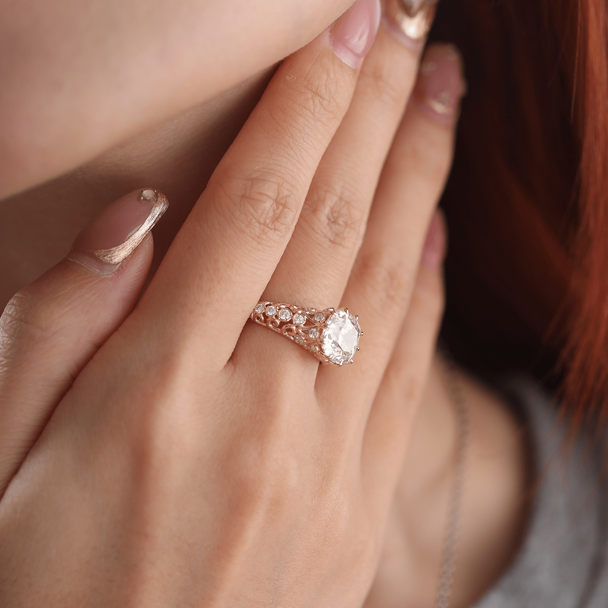 14K Yellow Gold 3.5ct Elongated Lab Diamond Antique - inspired Ring - MMR