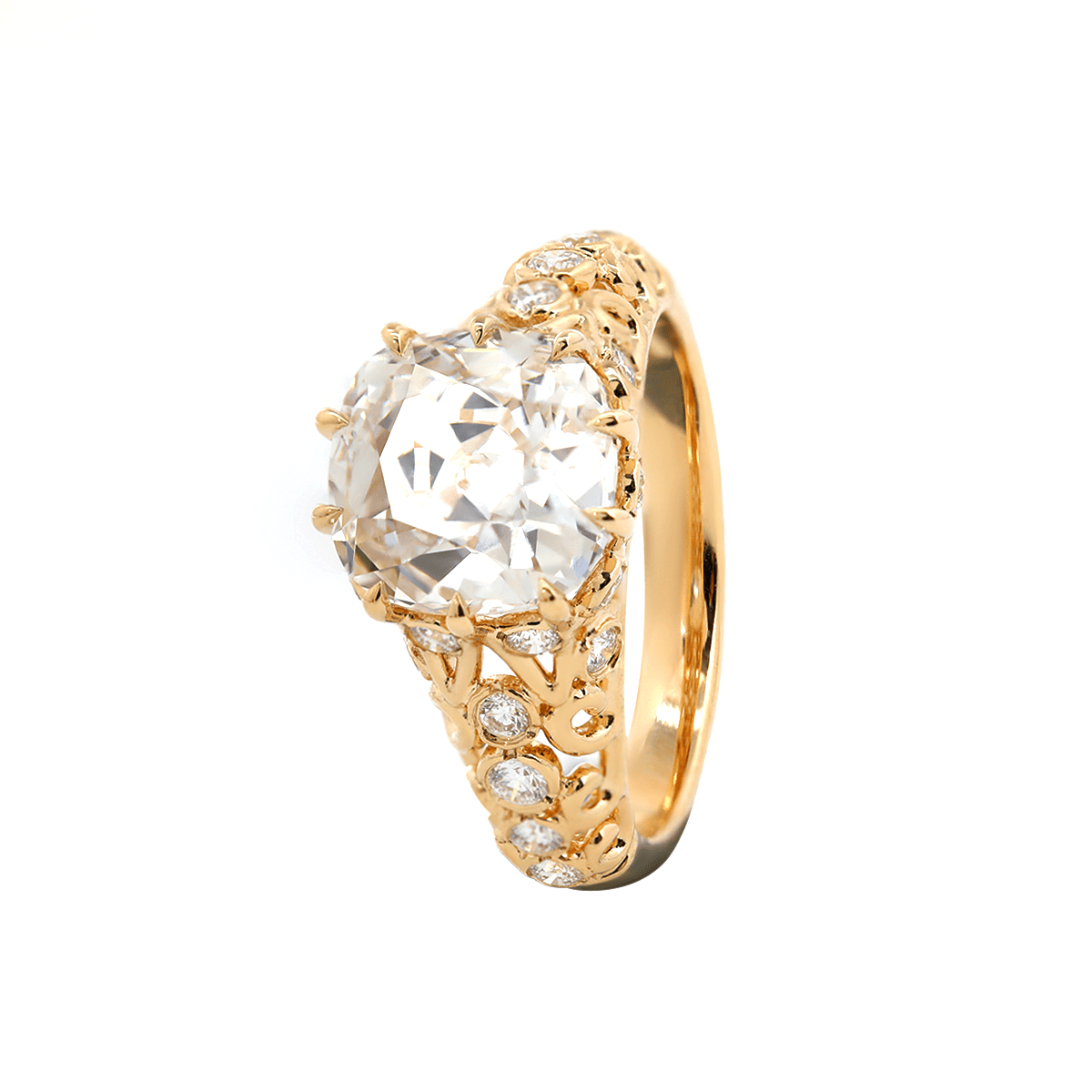 14K Yellow Gold 3.5ct Elongated Lab Diamond Antique - inspired Ring - MMR