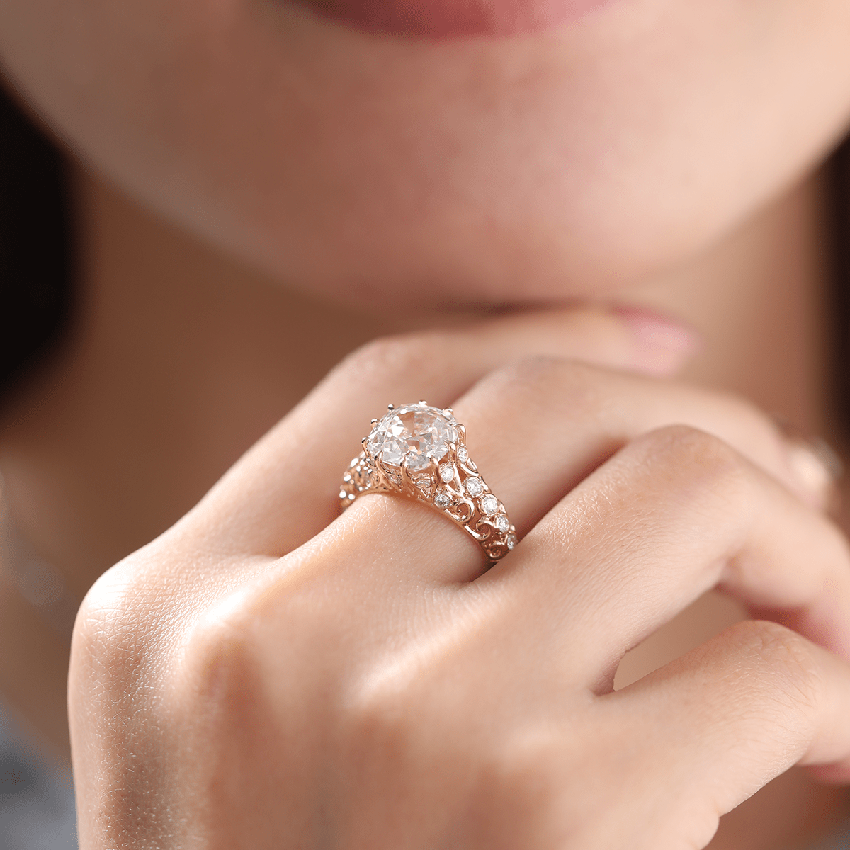 14K Yellow Gold 3.5ct Elongated Lab Diamond Antique - inspired Ring - MMR