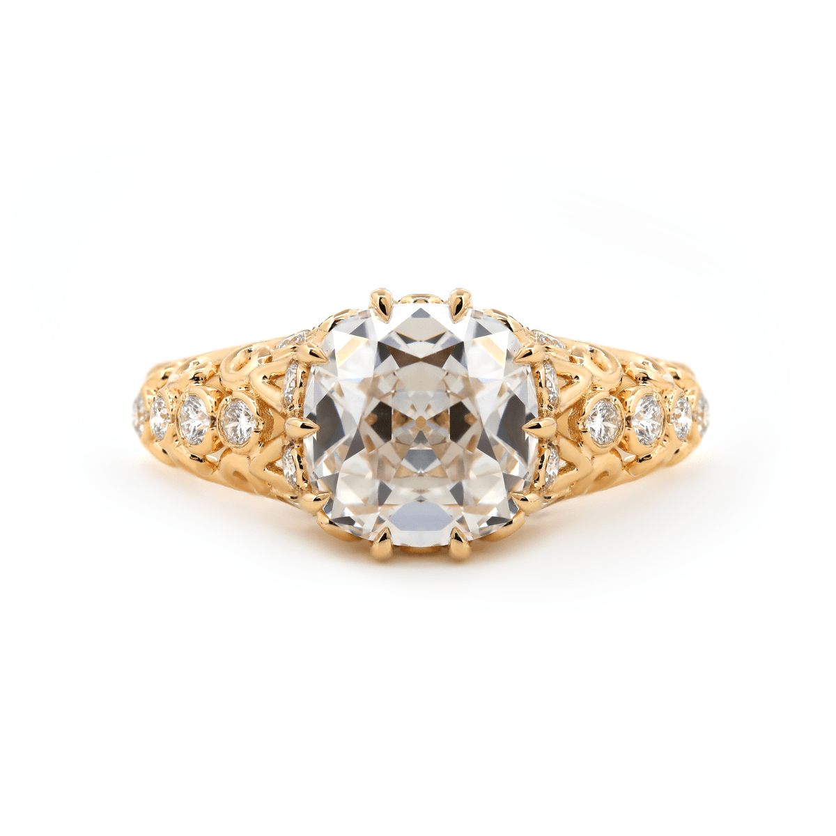 14K Yellow Gold 3.5ct Elongated Lab Diamond Antique - inspired Ring - MMR
