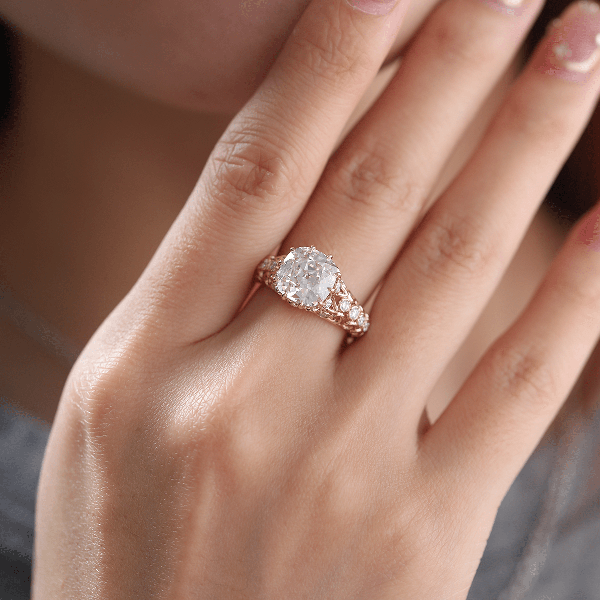 14K Yellow Gold 3.5ct Elongated Lab Diamond Antique - inspired Ring - MMR