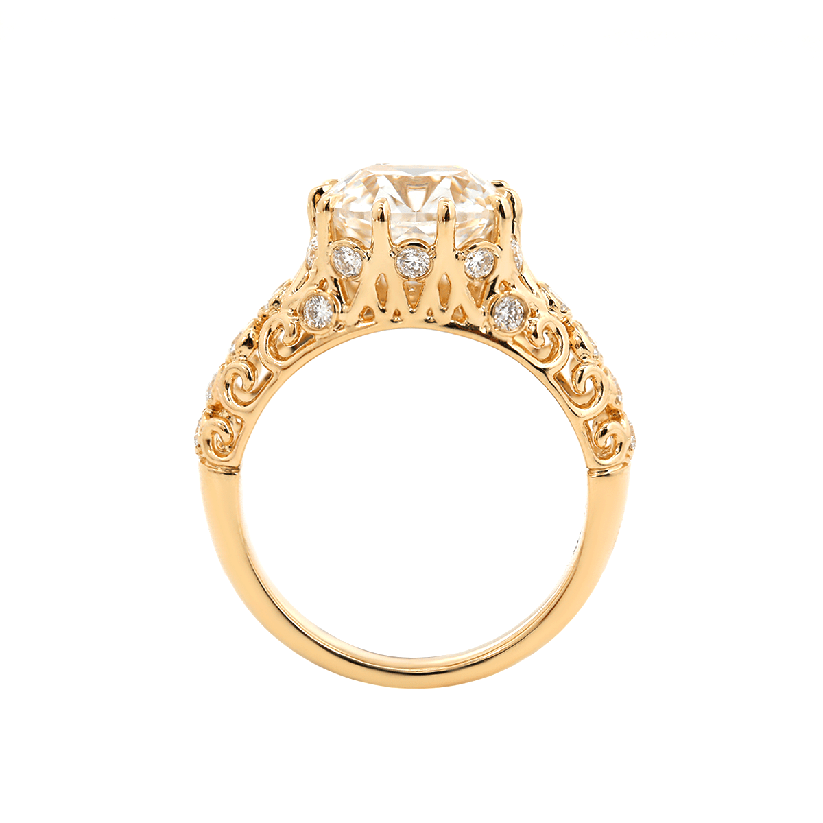 14K Yellow Gold 3.5ct Elongated Lab Diamond Antique - inspired Ring - MMR