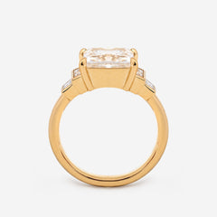 14K Yellow Gold 3.5ct Princess Cut Lab Diamond Ring with Baguette Cut Side - stones - MMR