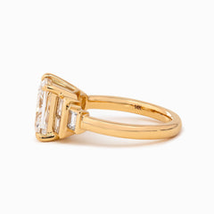 14K Yellow Gold 3.5ct Princess Cut Lab Diamond Ring with Baguette Cut Side - stones - MMR