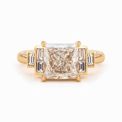 14K Yellow Gold 3.5ct Princess Cut Lab Diamond Ring with Baguette Cut Side - stones - MMR