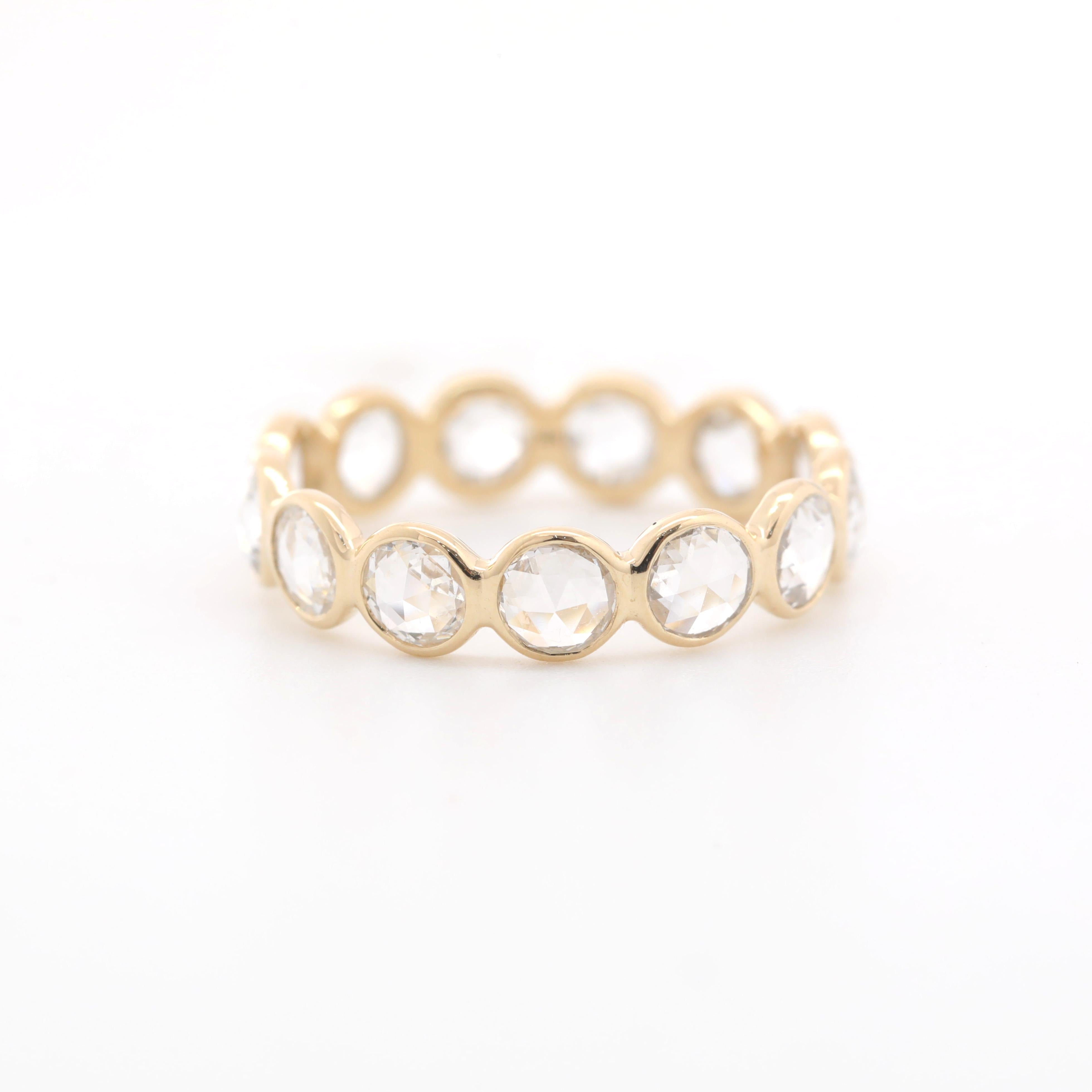 14K Yellow Gold 3.5mm Rose Cut Lab Diamond Bezel Eternity Ring - MMR