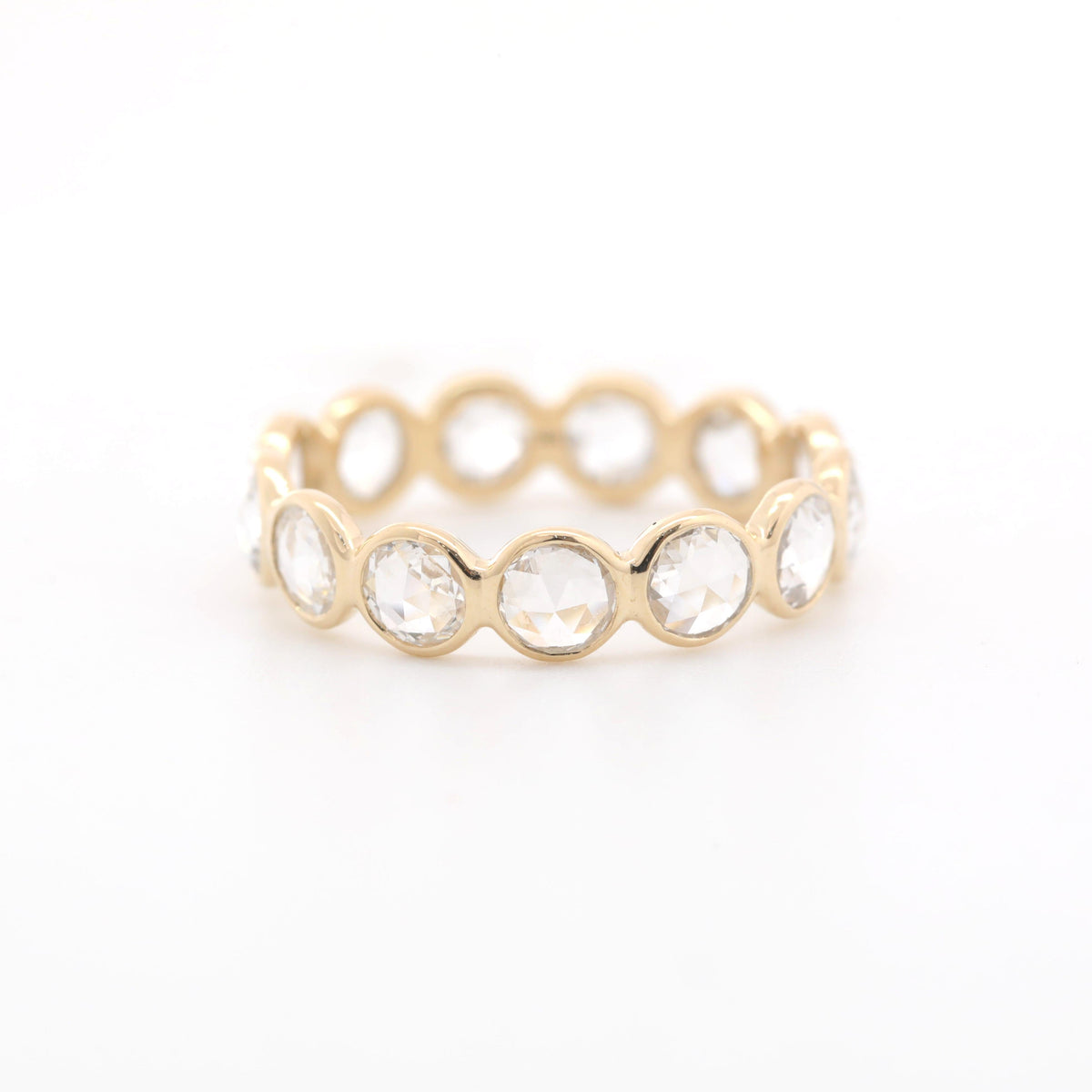 14K Yellow Gold 3.5mm Rose Cut Lab Diamond Bezel Eternity Ring - MMR