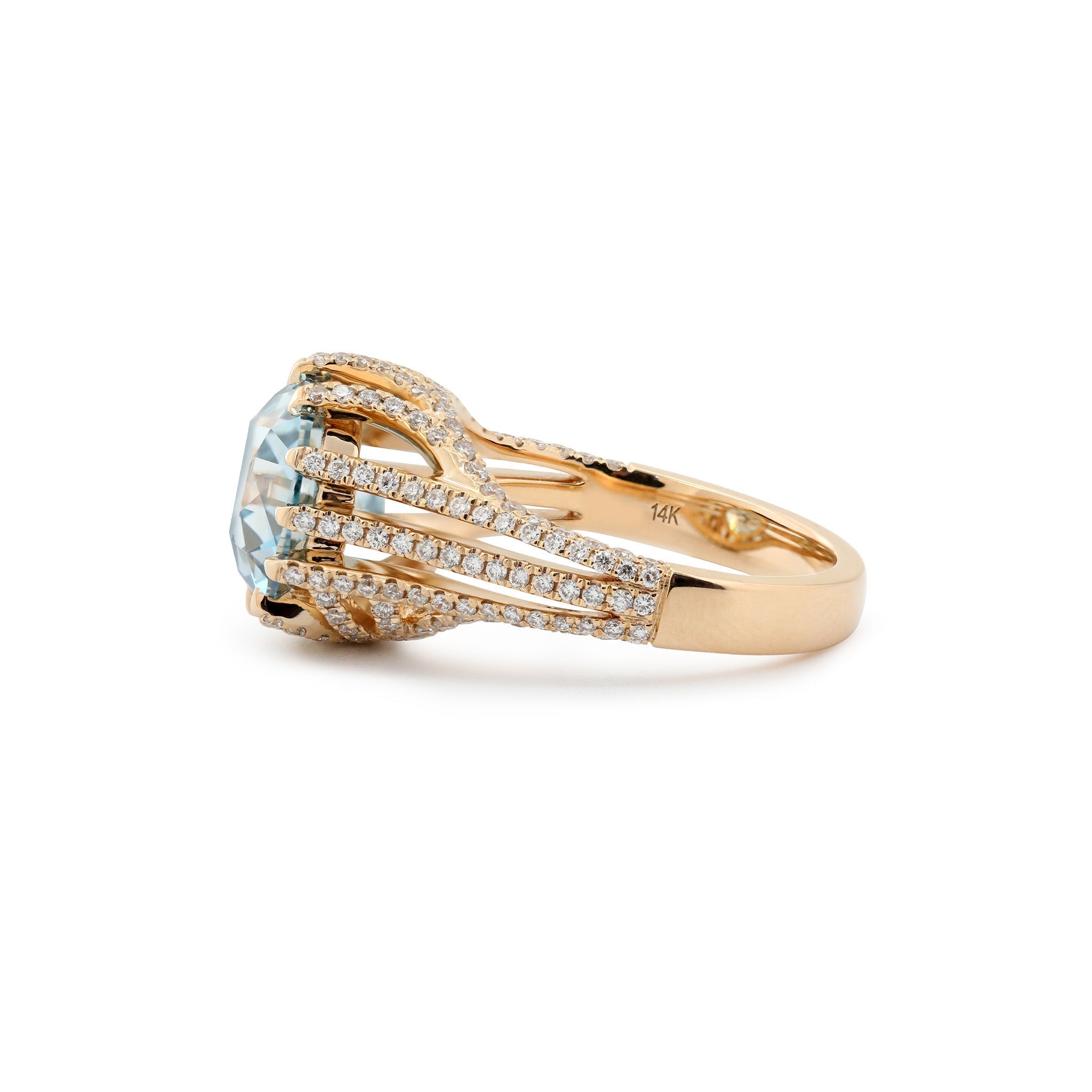 14K Yellow Gold 3.67CT Blue Old European Cut Lab Diamond Multi Row Band High - Set Design Ring - MMR