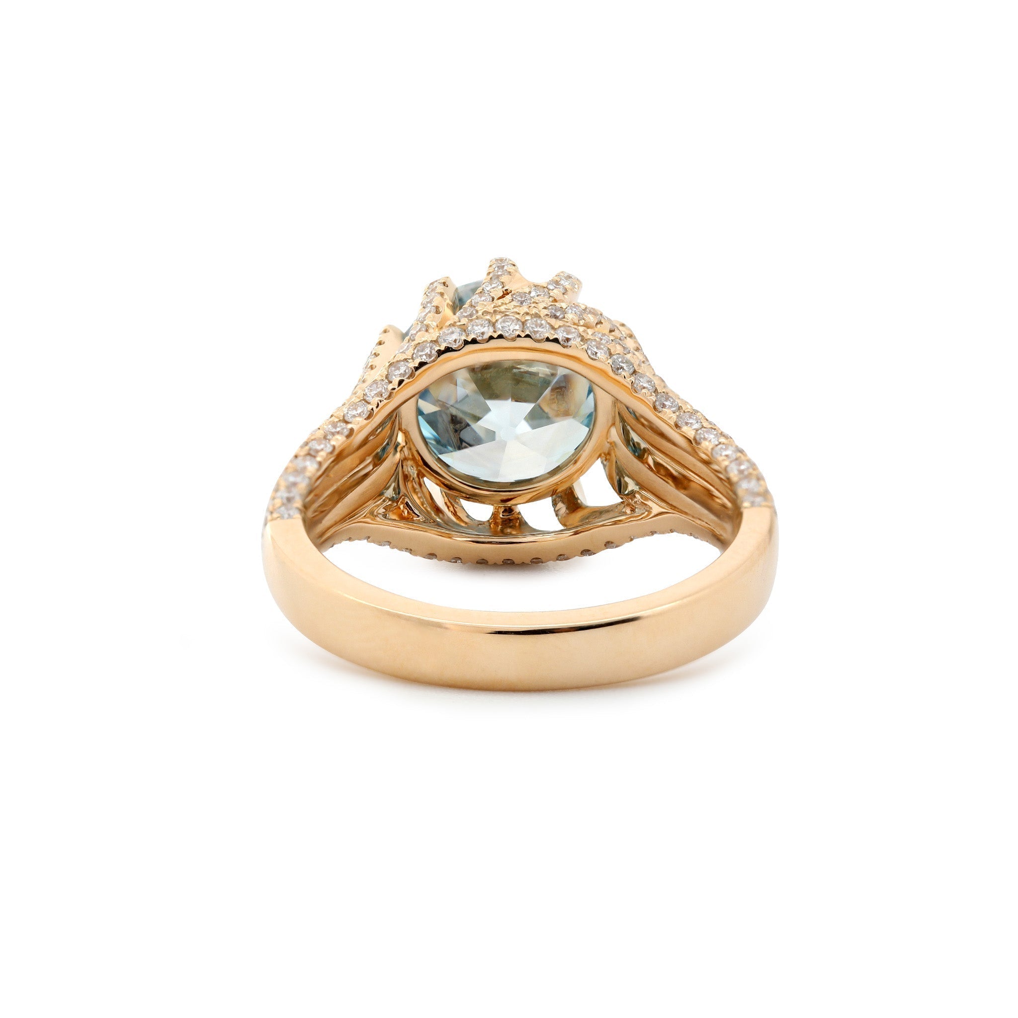 14K Yellow Gold 3.67CT Blue Old European Cut Lab Diamond Multi Row Band High - Set Design Ring - MMR