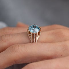 14K Yellow Gold 3.67CT Blue Old European Cut Lab Diamond Multi Row Band High - Set Design Ring - MMR