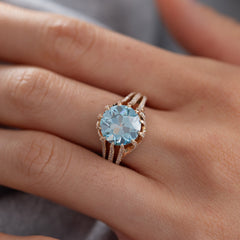 14K Yellow Gold 3.67CT Blue Old European Cut Lab Diamond Multi Row Band High - Set Design Ring - MMR