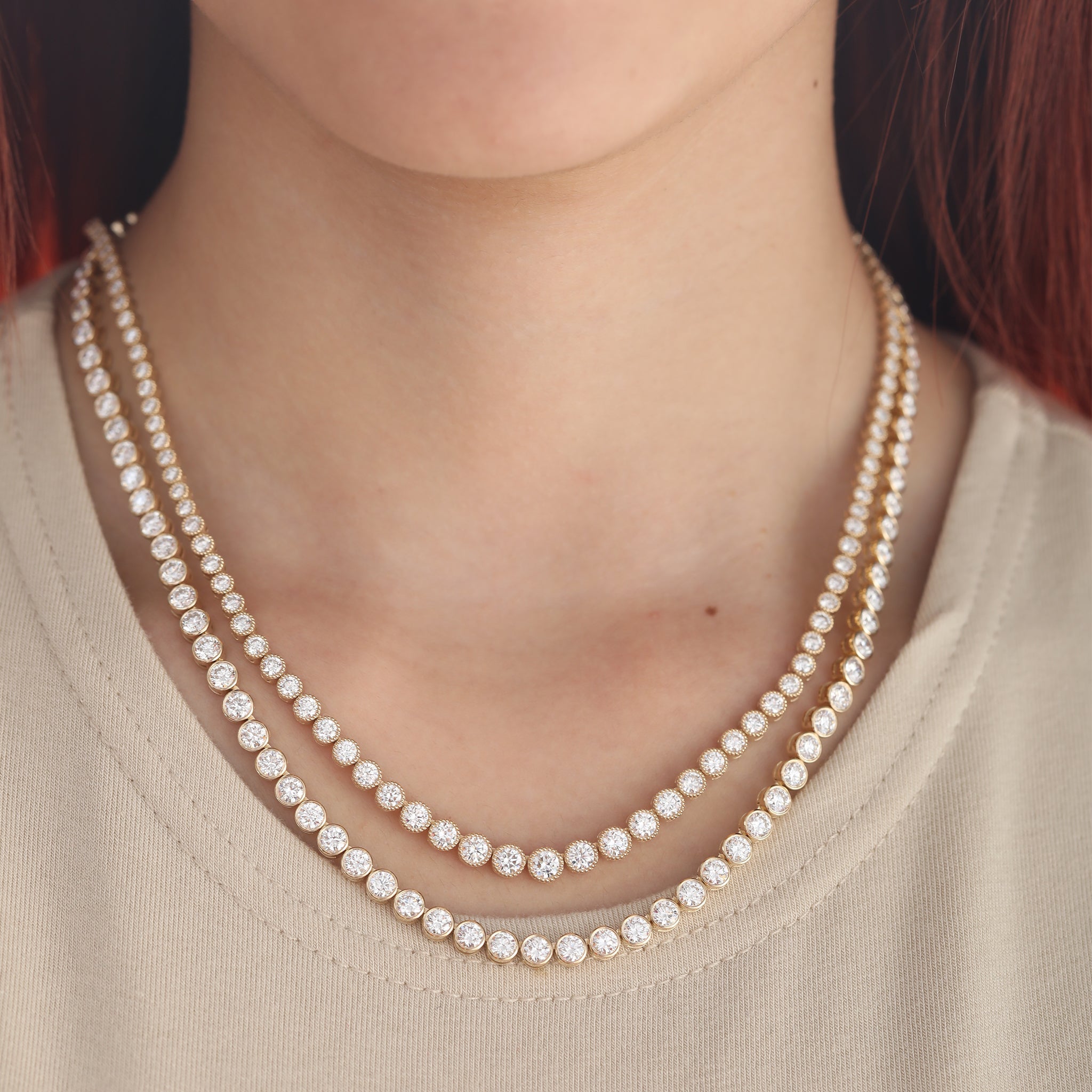 14K Yellow Gold 3.6mm Bezel - Set Round Brilliant Lab Diamond Tennis Necklace - MMR