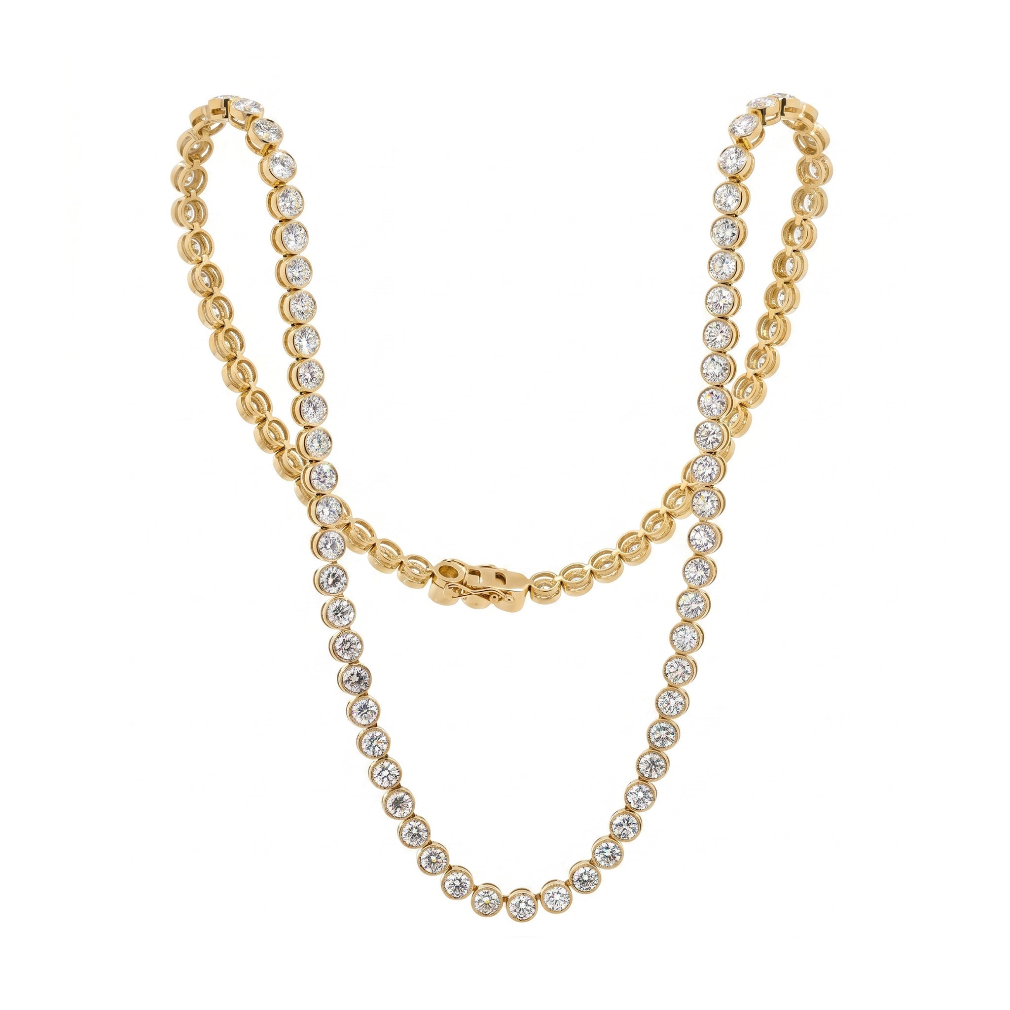 14K Yellow Gold 3.6mm Bezel - Set Round Brilliant Lab Diamond Tennis Necklace - MMR