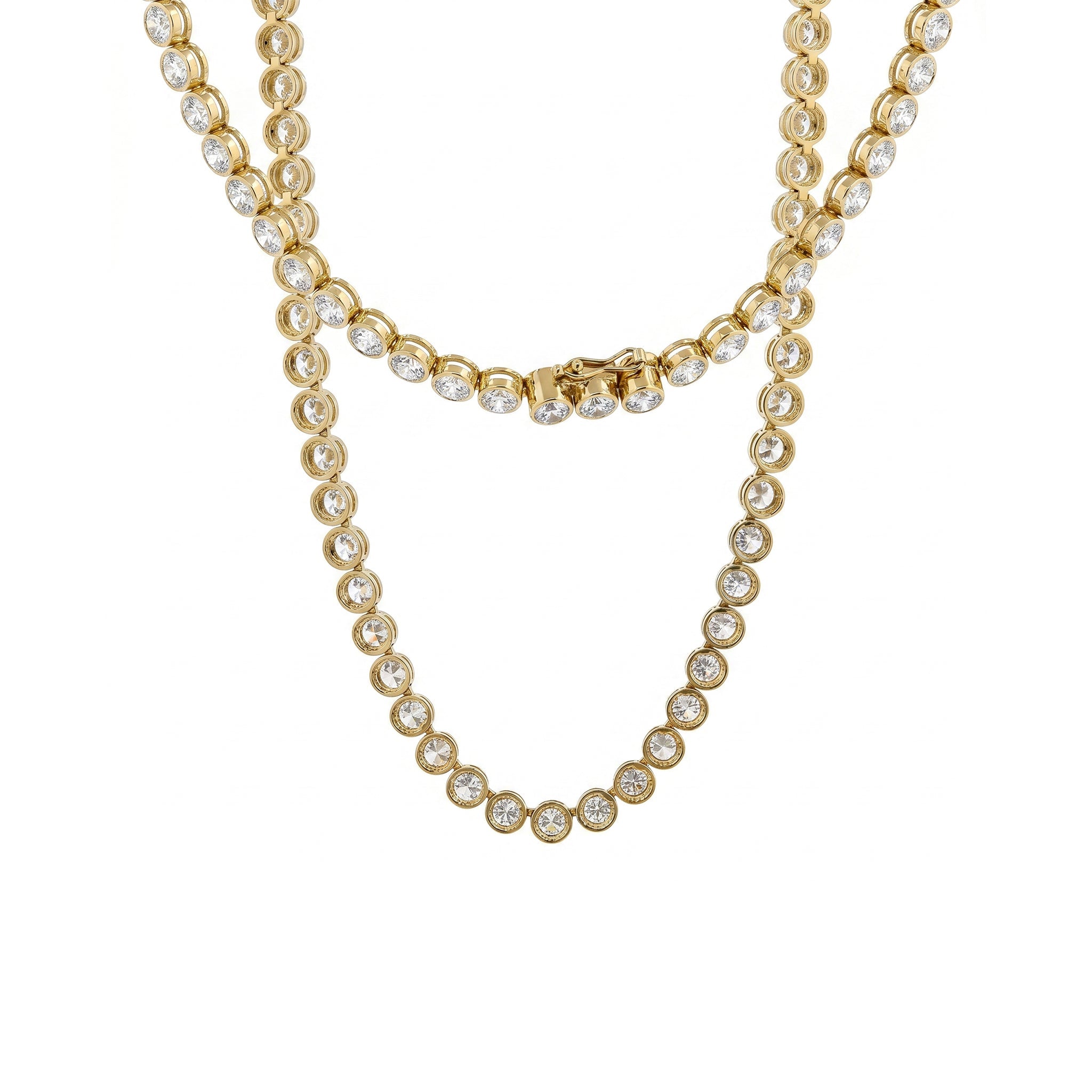 14K Yellow Gold 3.6mm Bezel - Set Round Brilliant Lab Diamond Tennis Necklace - MMR