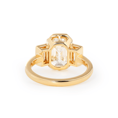 14K Yellow Gold 3ct Antique Emerald Cut Lab Diamond Bezel Three Stone Ring with Baguette Cut Lab Diamond Side - stones - MMR