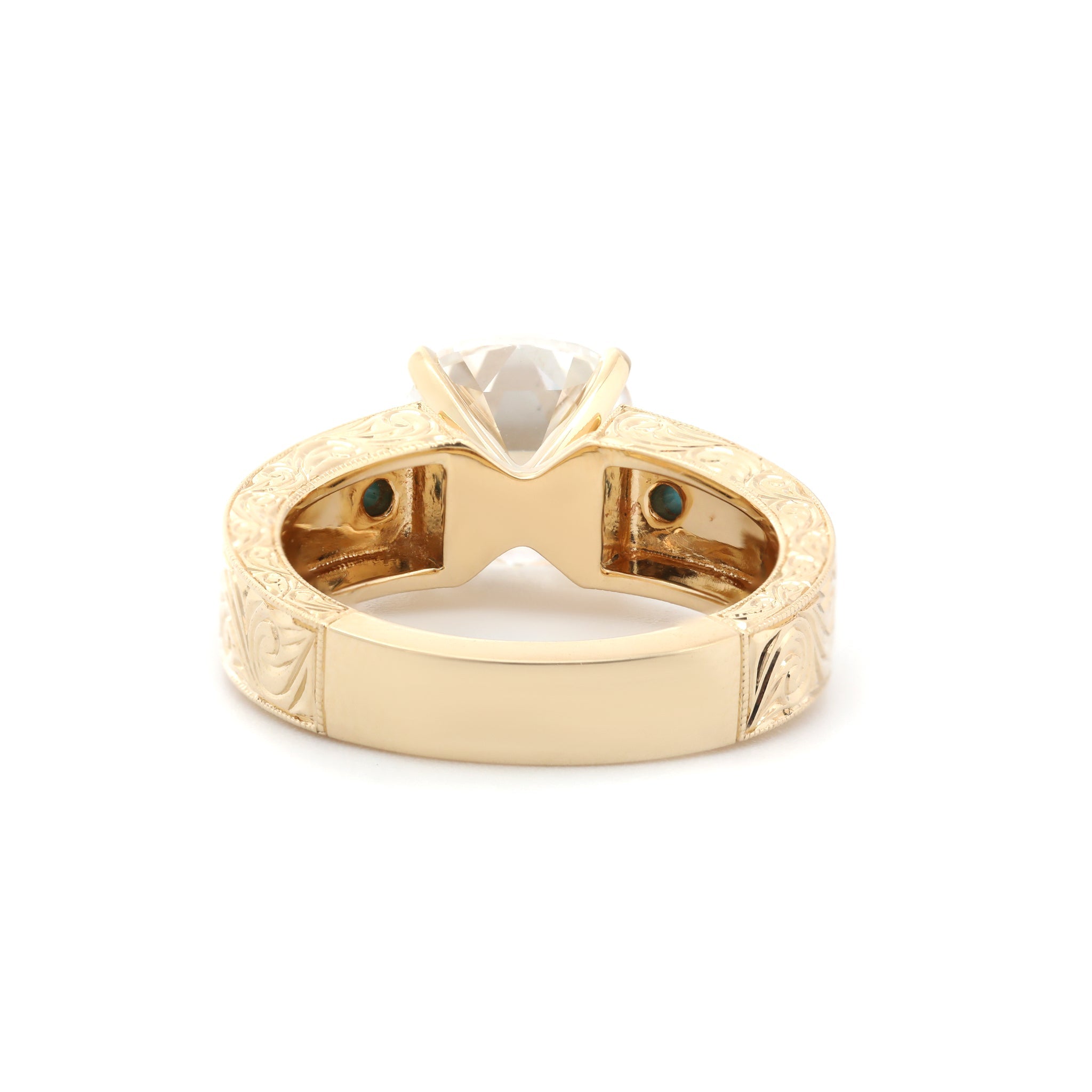 14K Yellow Gold 3CT Cushion Old Mine Cut Lab Diamond Wide Band Design Ring Paired with Turquoise - MMR