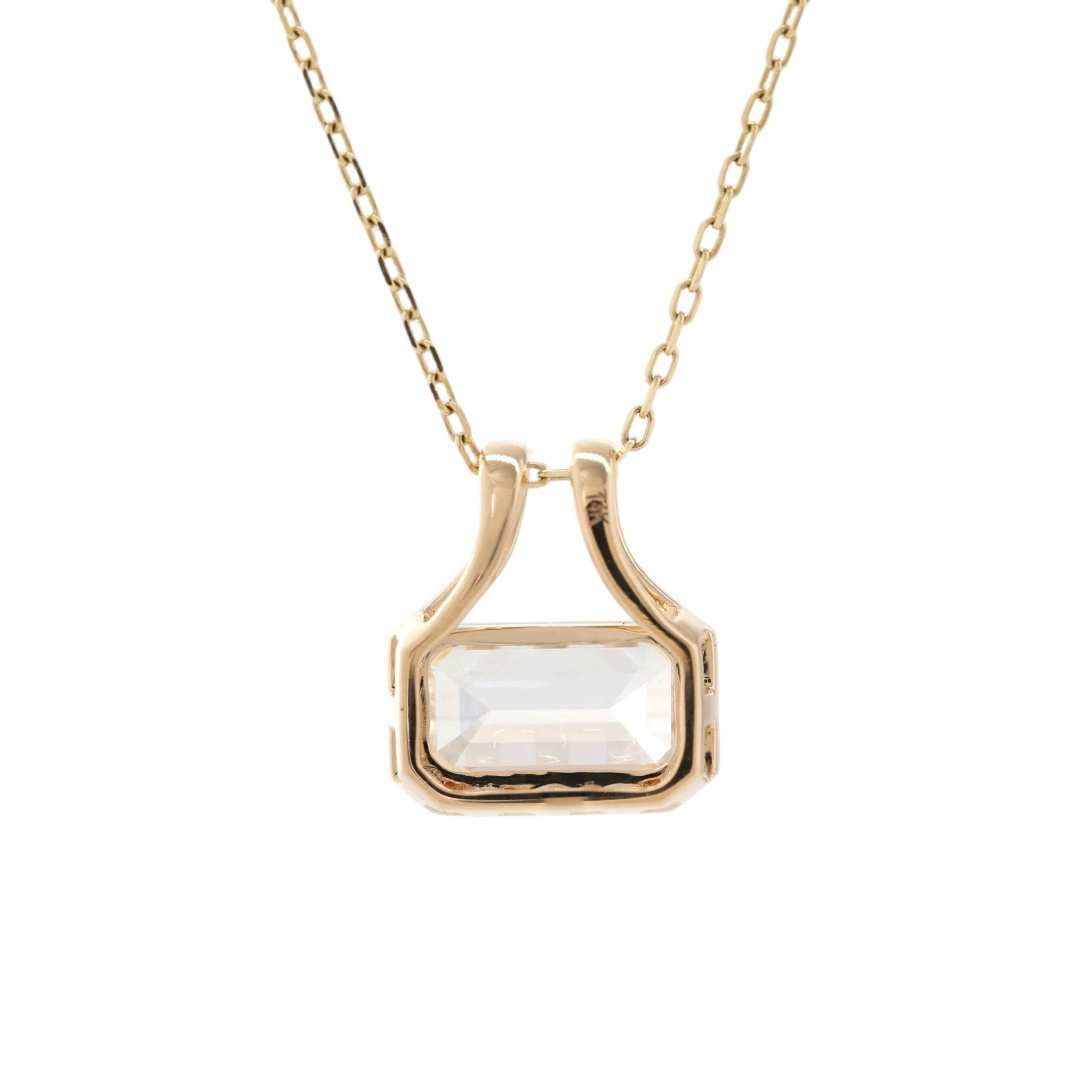 14K Yellow Gold 3CT Emerald Cut Diamond Bezel - Set Pouch Silhouette Pendant (Pendant Only) - MMR