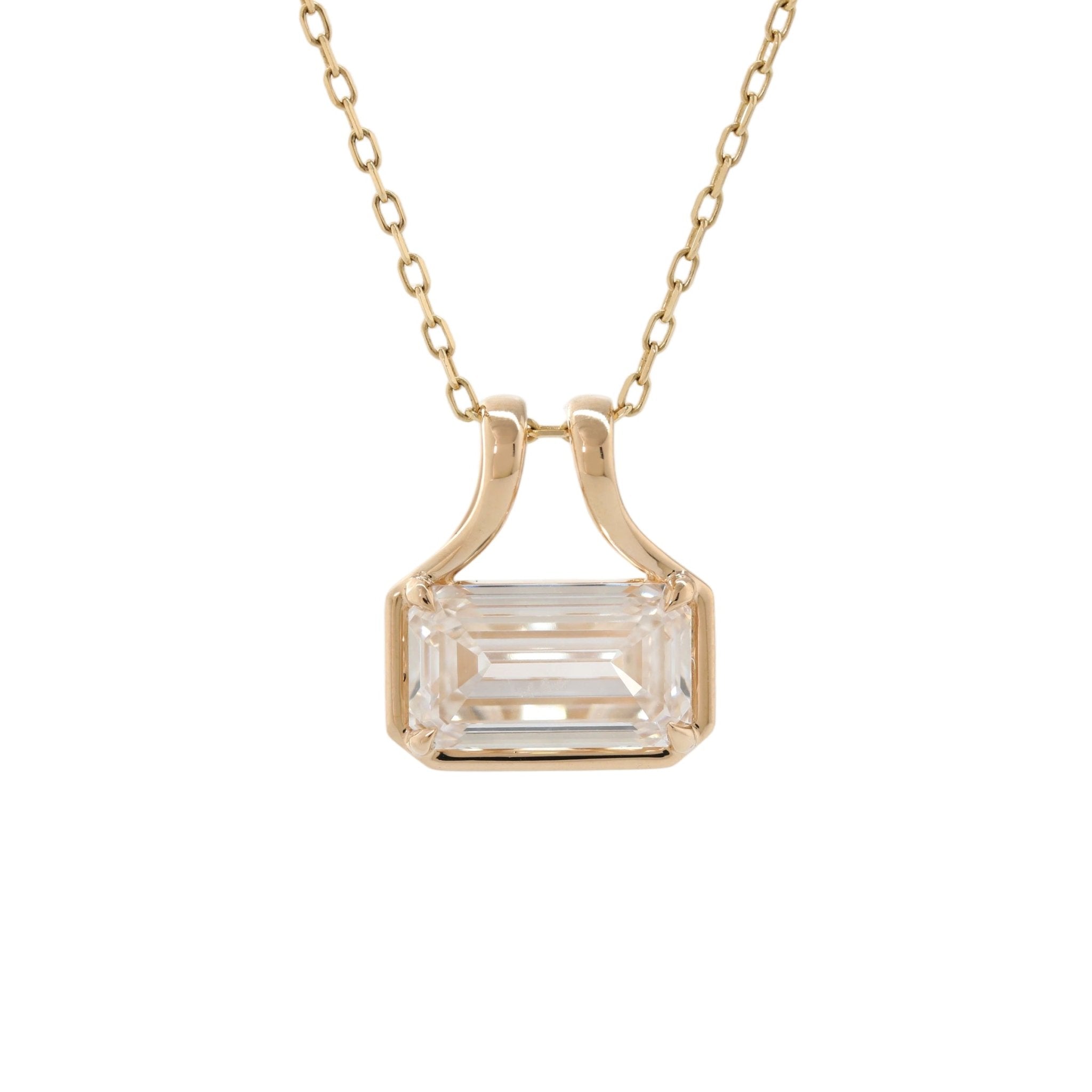 14K Yellow Gold 3CT Emerald Cut Diamond Bezel - Set Pouch Silhouette Pendant (Pendant Only) - MMR