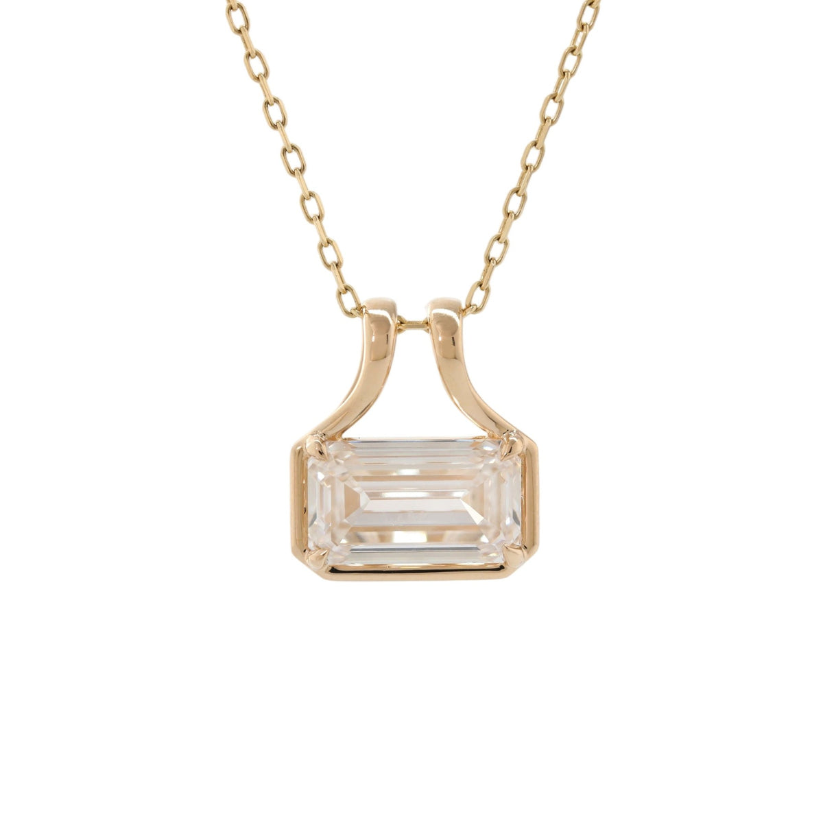14K Yellow Gold 3CT Emerald Cut Diamond Bezel - Set Pouch Silhouette Pendant (Pendant Only) - MMR