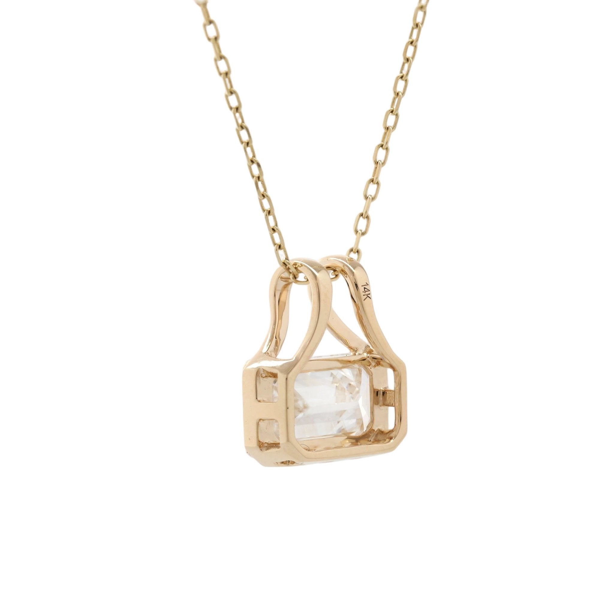14K Yellow Gold 3CT Emerald Cut Diamond Bezel - Set Pouch Silhouette Pendant (Pendant Only) - MMR