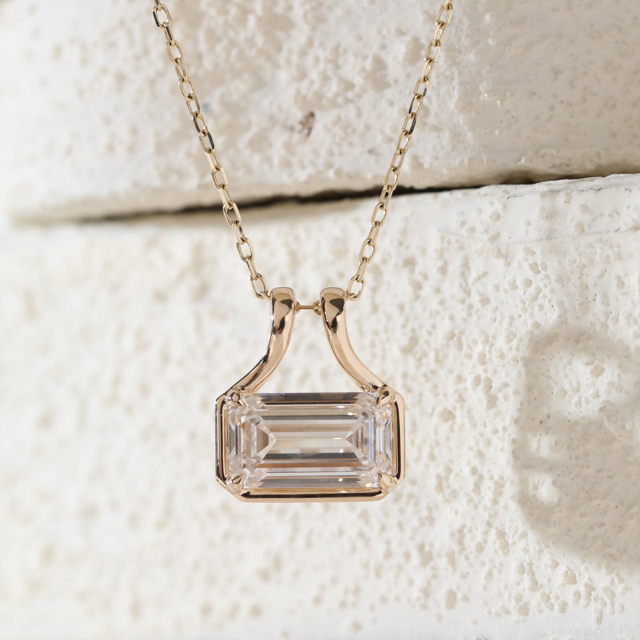 14K Yellow Gold 3CT Emerald Cut Diamond Bezel - Set Pouch Silhouette Pendant (Pendant Only) - MMR