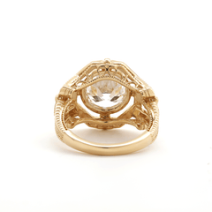 14K Yellow Gold 3ct Old European Cut Lab Diamond Millegrain Bezel Vintage Engraved Ring - Art Deco Style - MMR