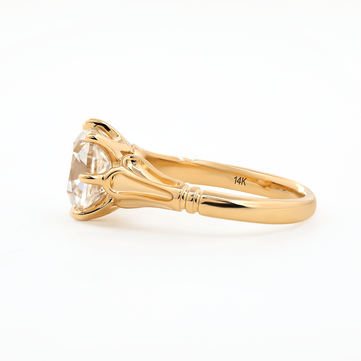 14K Yellow Gold 3ct Old Mine Cut Lab Diamond 8 Prongs Crown Basket Solitaire Ring - MMR