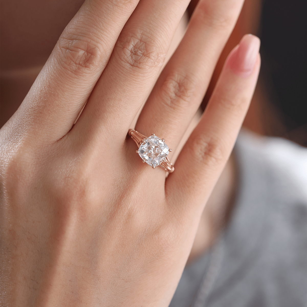 14K Yellow Gold 3ct Old Mine Cut Lab Diamond 8 Prongs Crown Basket Solitaire Ring - MMR