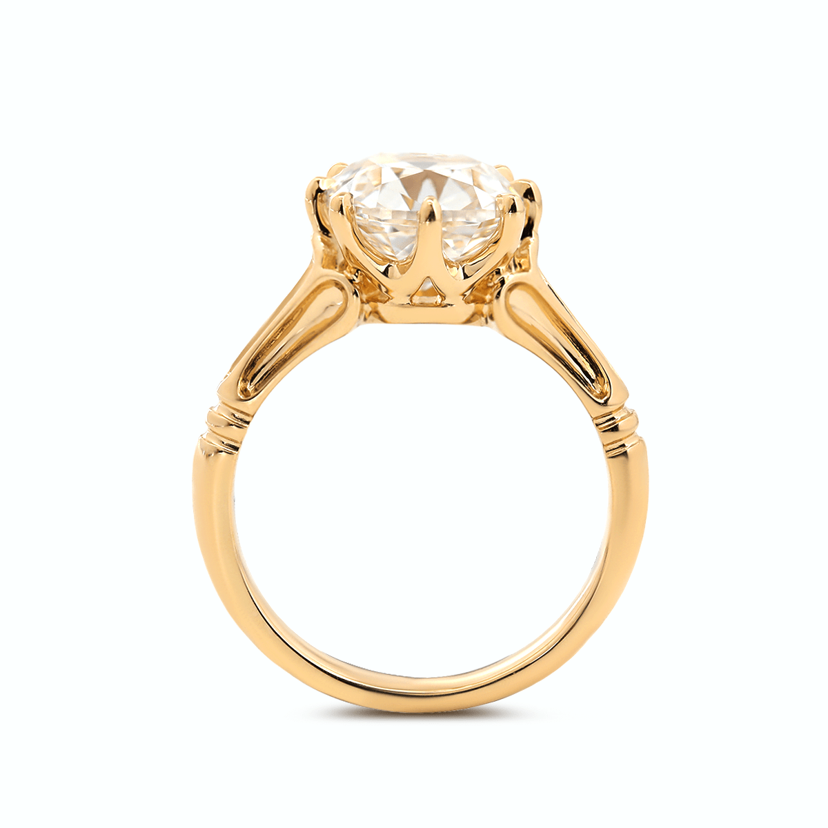 14K Yellow Gold 3ct Old Mine Cut Lab Diamond 8 Prongs Crown Basket Solitaire Ring - MMR