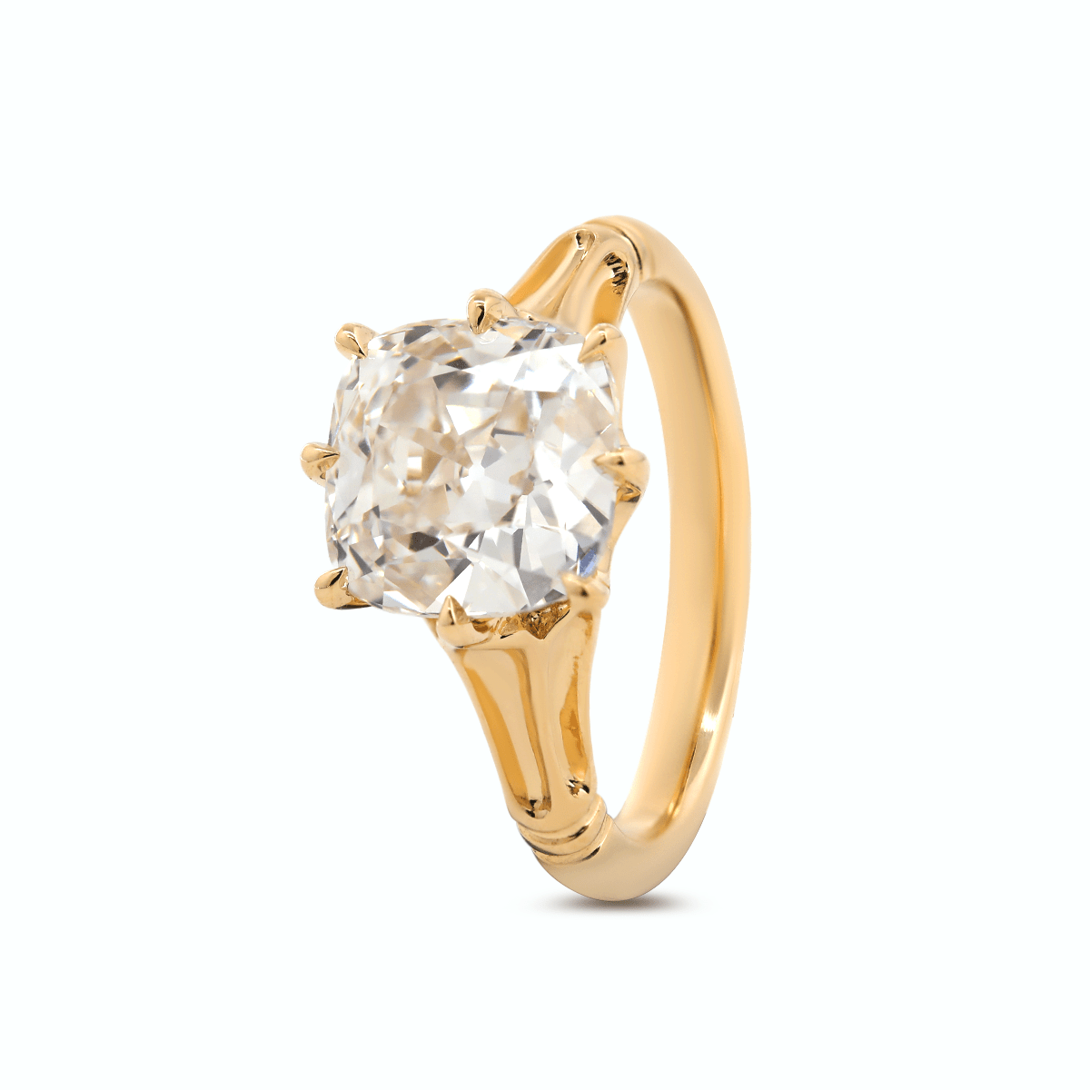 14K Yellow Gold 3ct Old Mine Cut Lab Diamond 8 Prongs Crown Basket Solitaire Ring - MMR