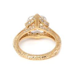 14K Yellow Gold 3ct Old Mine Cut Lab Diamond Crown Setting Diamond - milling Vintage Ring with Round Lab Diamond Side - stone - MMR