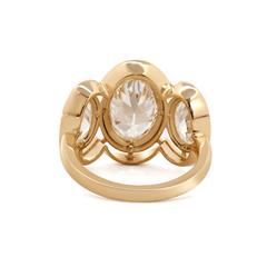 14K Yellow Gold 3ct Oval Old Mine Cut Lab Diamond Victoran - Style Millegrain Bezel Three Stone Ring - MMR