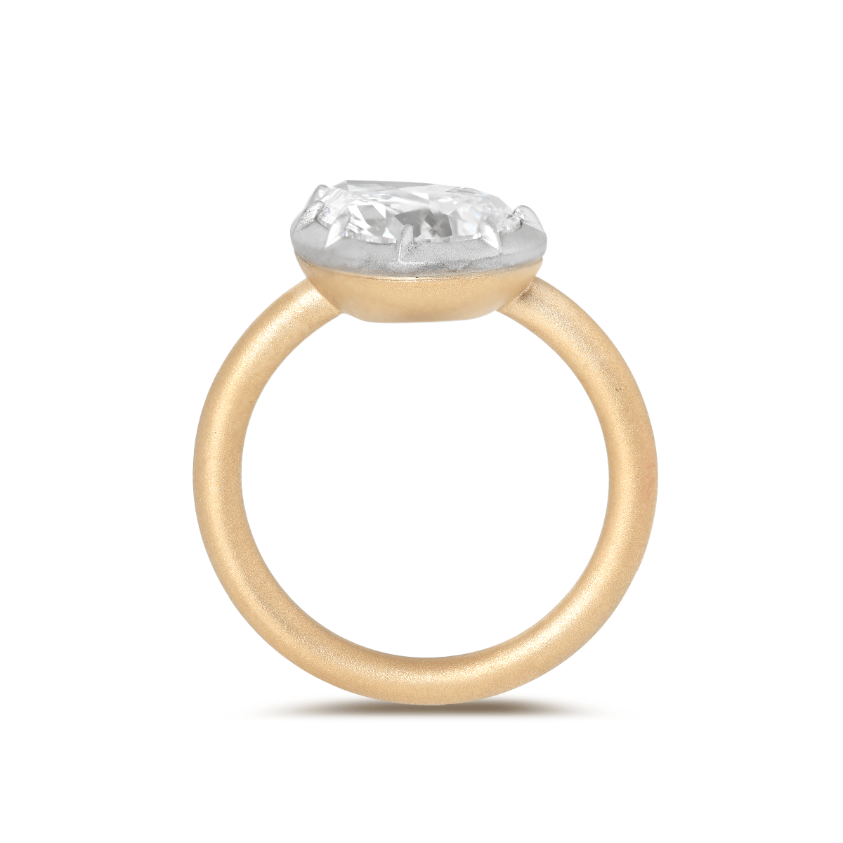 14K Yellow Gold 3ct Pear Shaped Lab Diamond Matte Ring with White Gold Bezel - MMR
