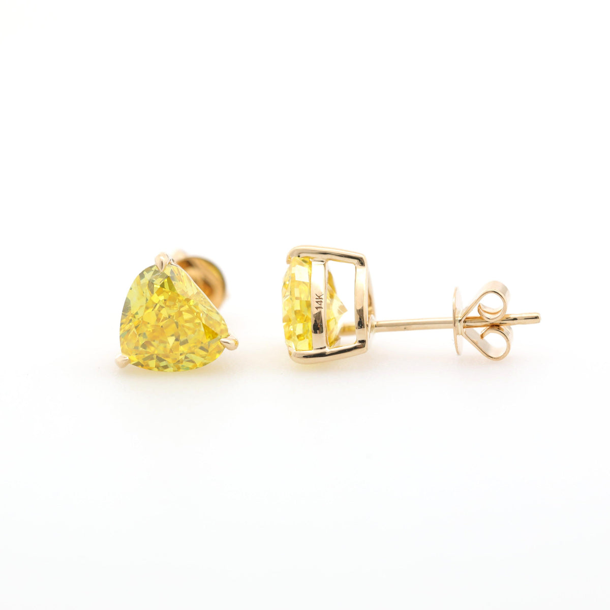 14K Yellow Gold 3ct tw Heart Shape Yellow Lab Diamond Three Prong Basket Stud Earrings with Push Backs - MMR