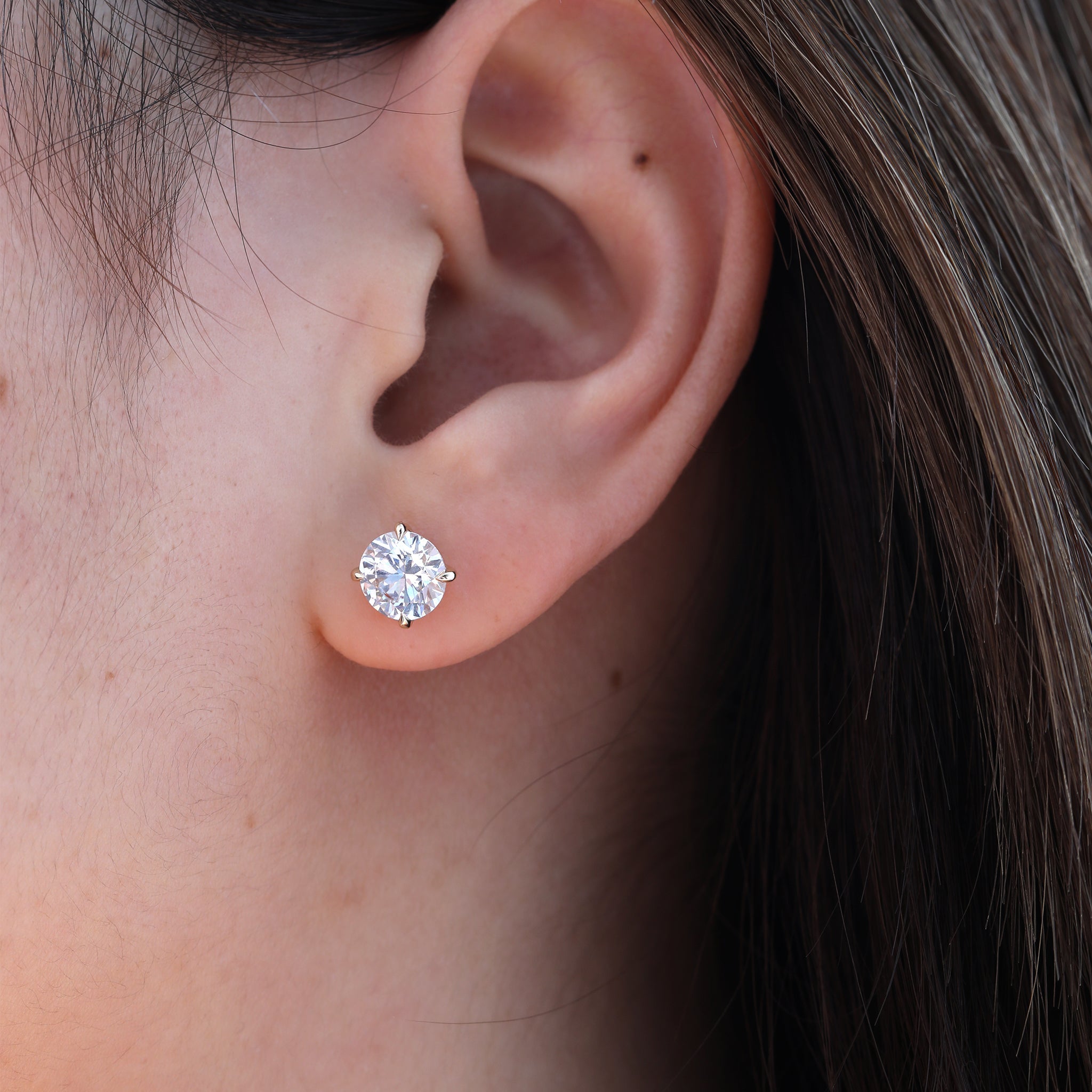 14K Yellow Gold 3ct tw Round Cut Lab Diamond Four Prong Marniti Stud Earrings - MMR