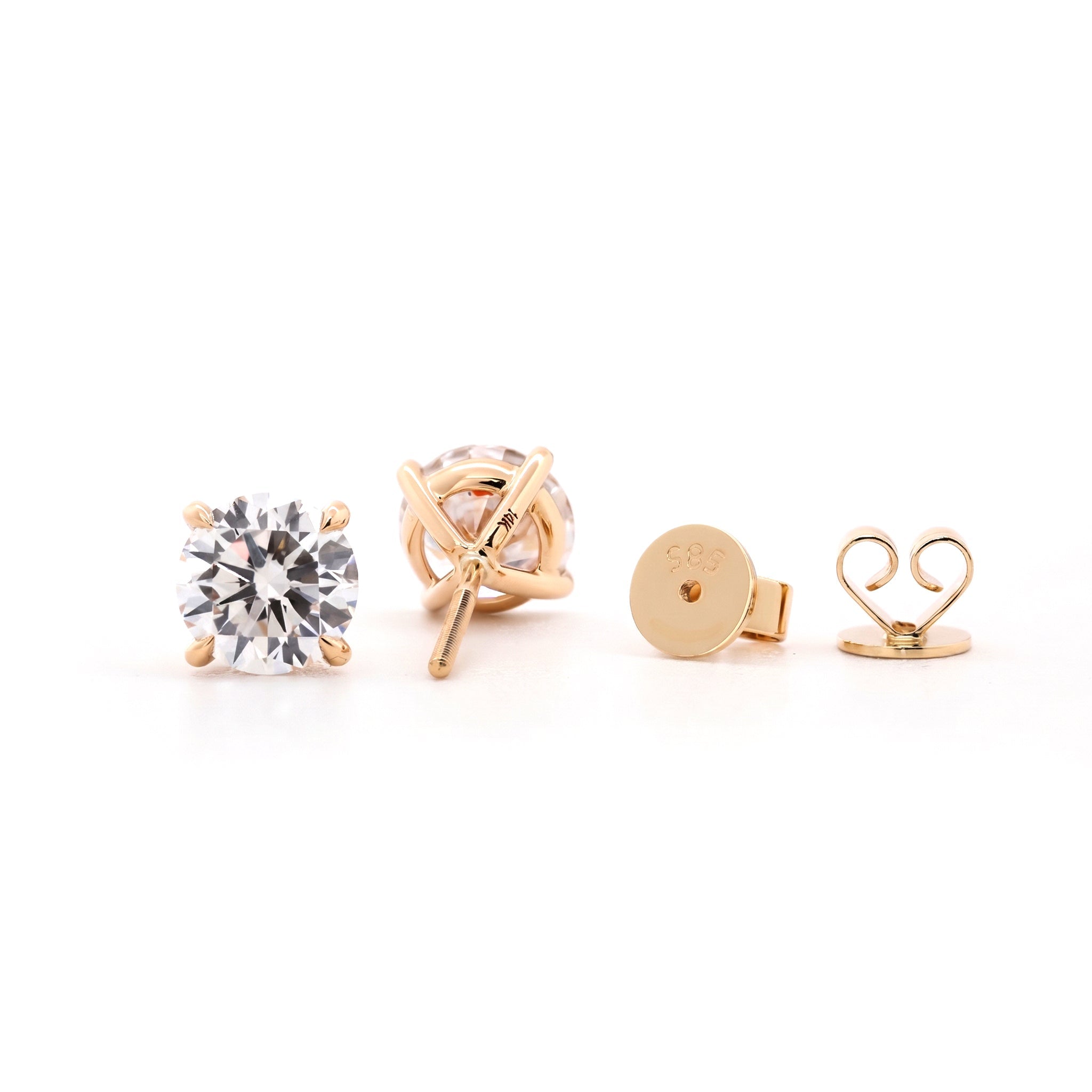 14K Yellow Gold 3CTW Round Brilliant Cut Lab Diamond 4 - Prong Martini Stud Earrings - MMR