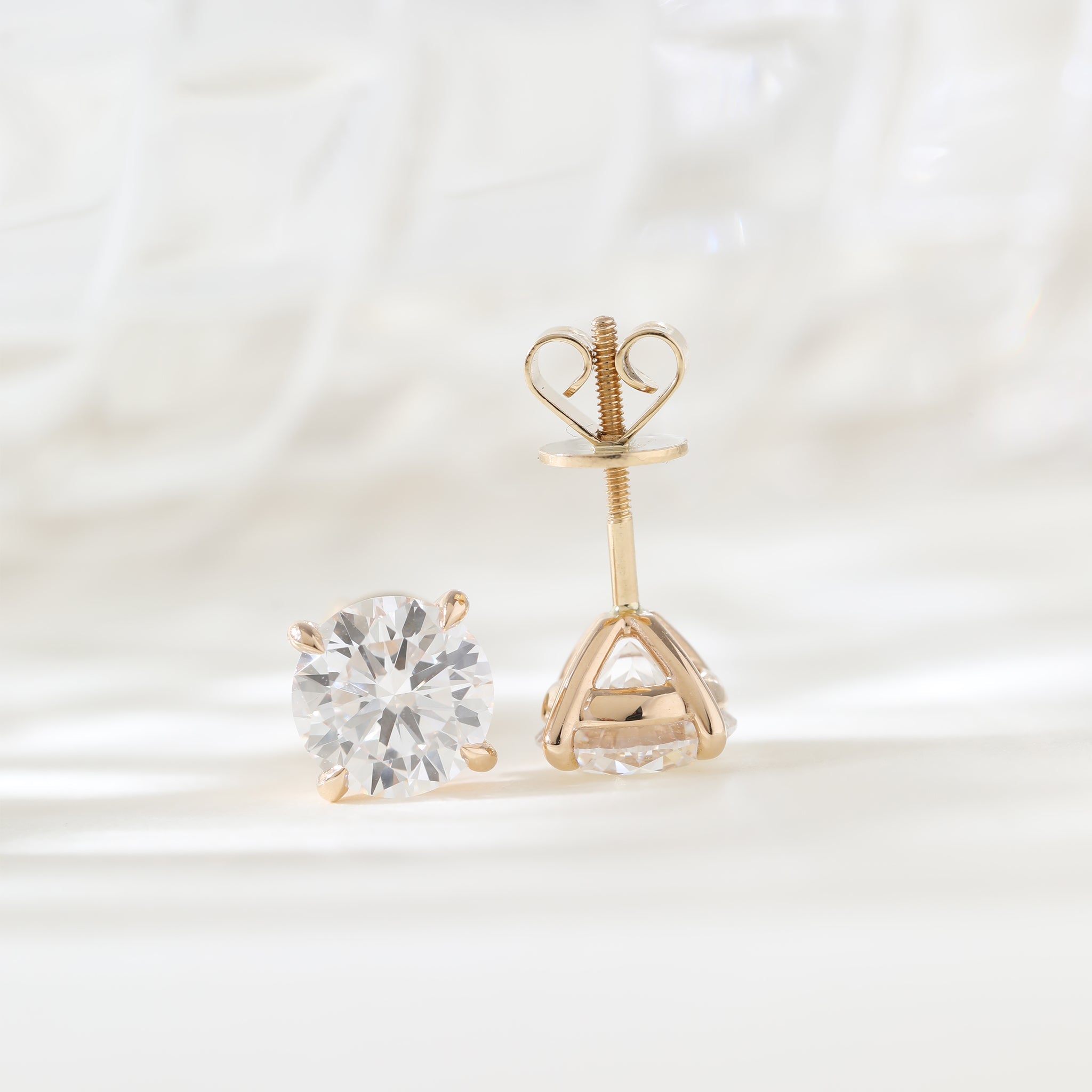 14K Yellow Gold 3CTW Round Brilliant Cut Lab Diamond 4 - Prong Martini Stud Earrings - MMR