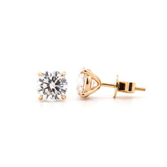 14K Yellow Gold 3CTW Round Brilliant Cut Lab Diamond 4 - Prong Martini Stud Earrings - MMR