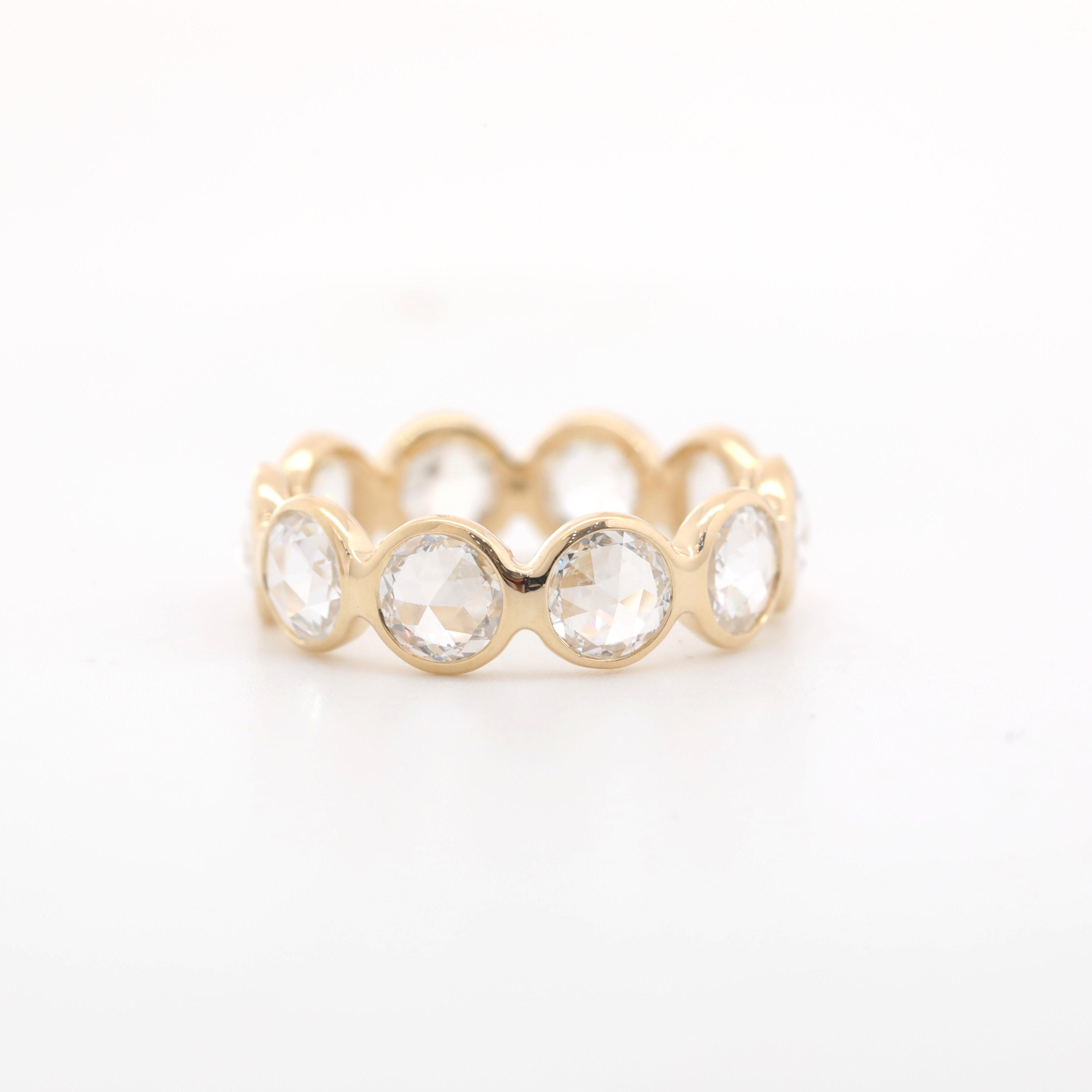 14K Yellow Gold 4.5mm Rose Cut Lab Diamond Bezel Eternity Ring - MMR