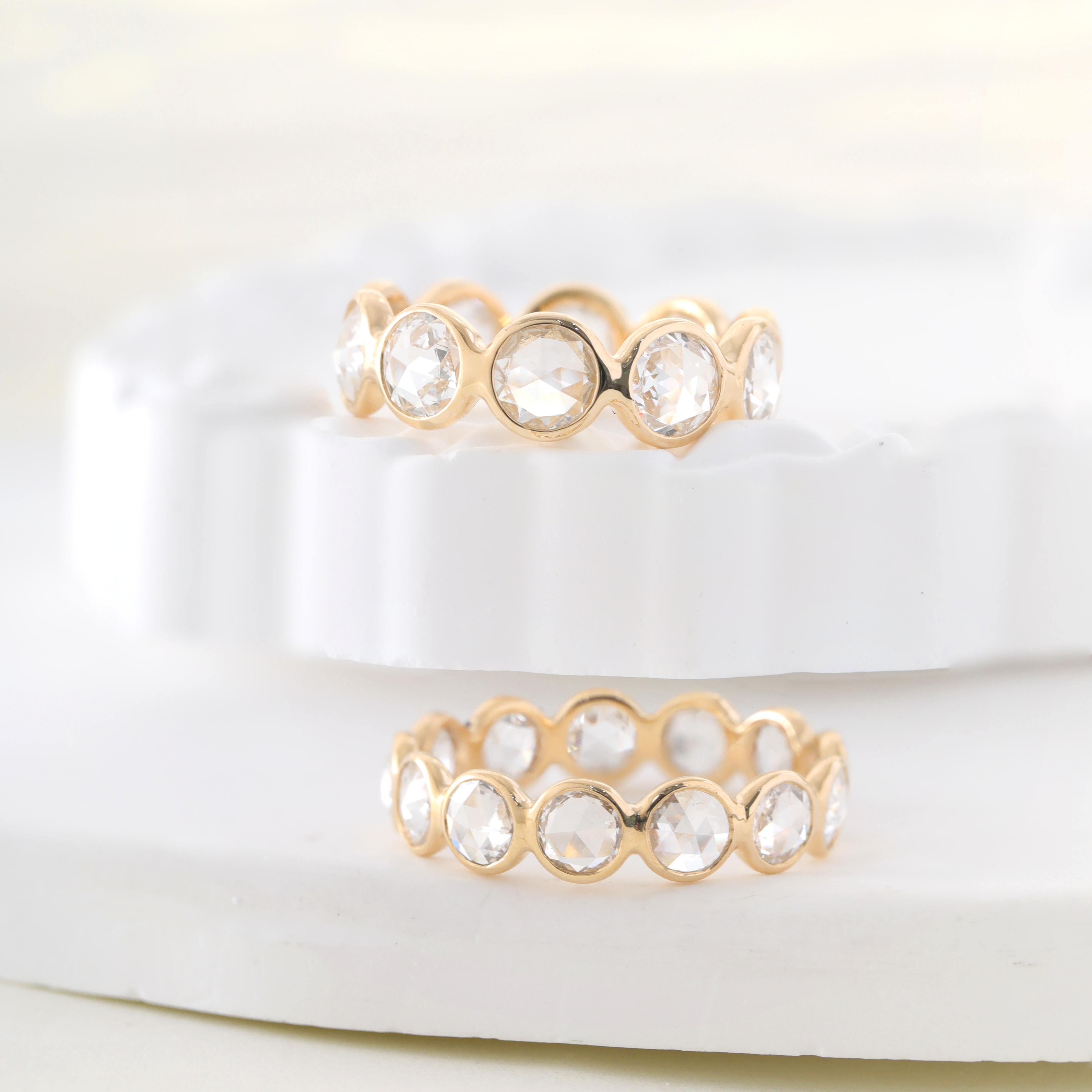 14K Yellow Gold 4.5mm Rose Cut Lab Diamond Bezel Eternity Ring - MMR