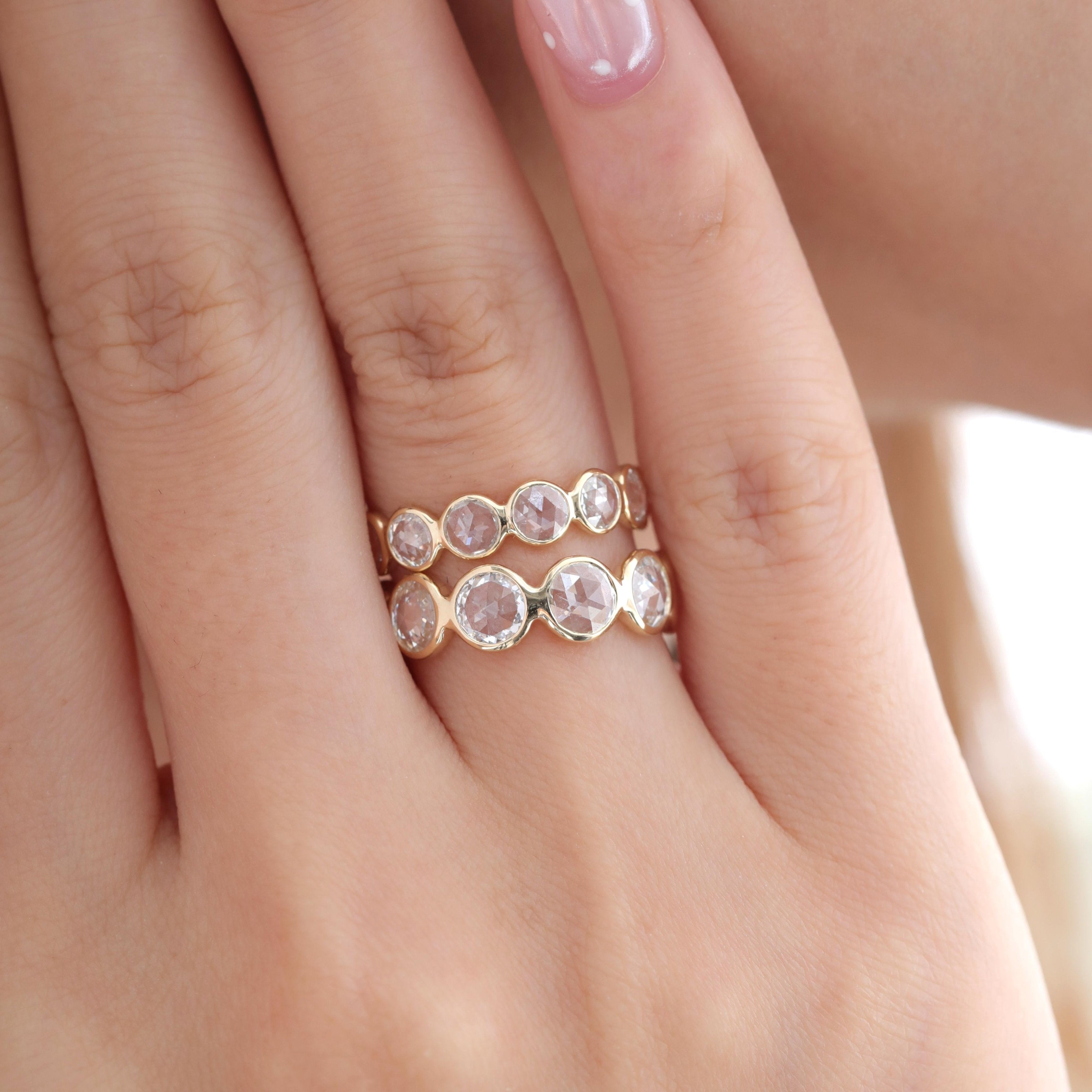 14K Yellow Gold 4.5mm Rose Cut Lab Diamond Bezel Eternity Ring - MMR