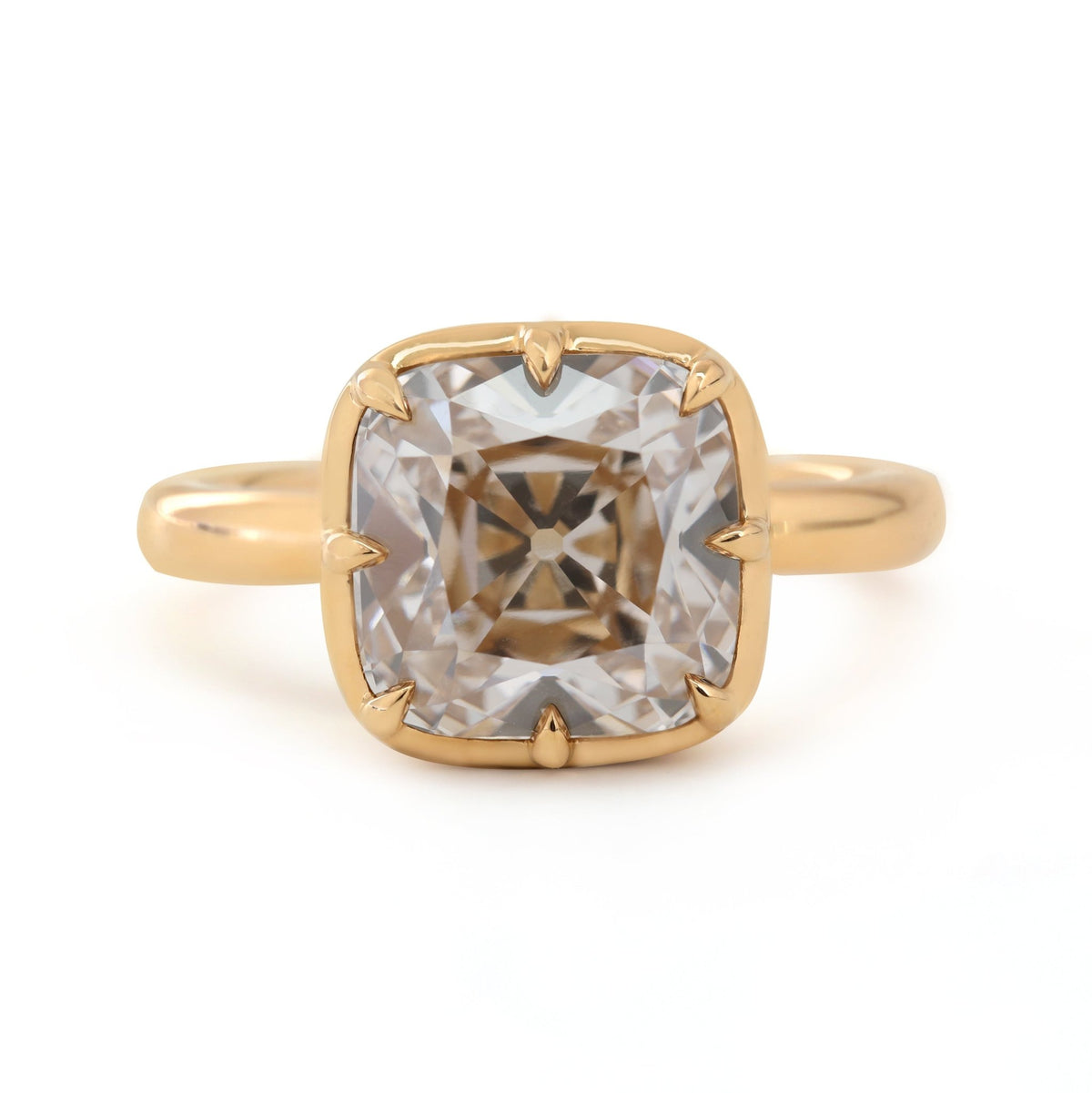 14K Yellow Gold 4.62ct Old Mine Cut Brown Lab Diamond Bezel - Prong Solitaire Ring - MMR