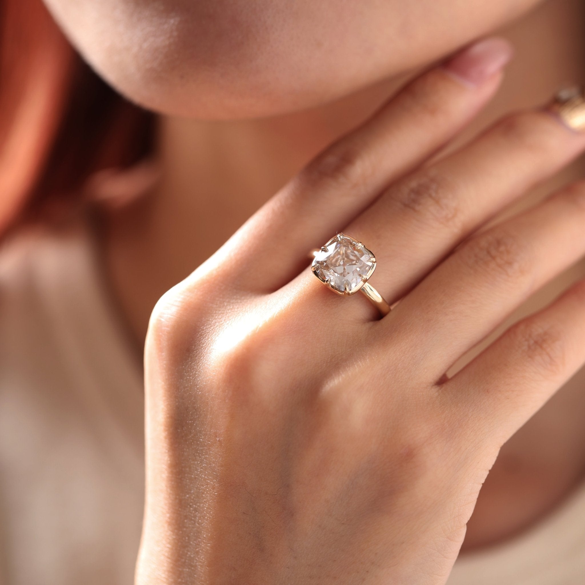 14K Yellow Gold 4.62ct Old Mine Cut Brown Lab Diamond Bezel - Prong Solitaire Ring - MMR