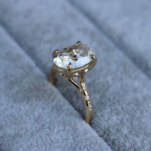 14k Yellow Gold 3 Carat Old European Cut Oval Diamond 4 Prongs Vintage Ring