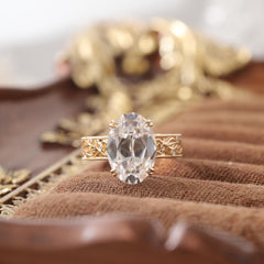 14K Yellow Gold 5.23ct Oval Lab Diamond Vintage Style Ring - MMR