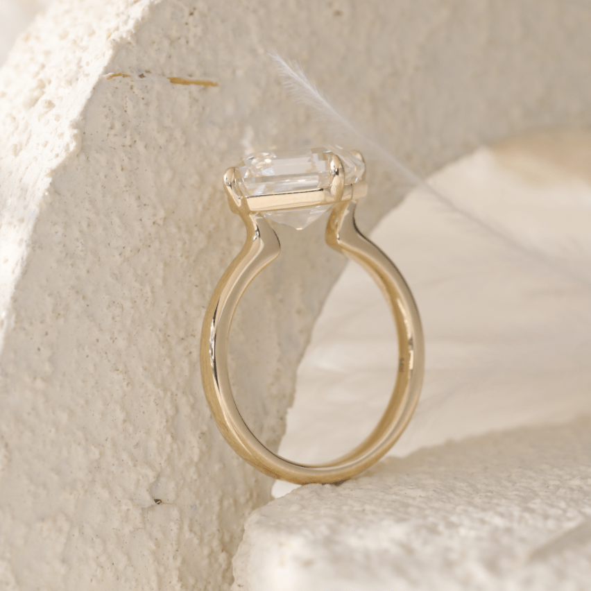 14K Yellow Gold 6ct Antique Asscher Cut Lab Diamond 4 Claw Prong Basket Solitaire Ring - MMR